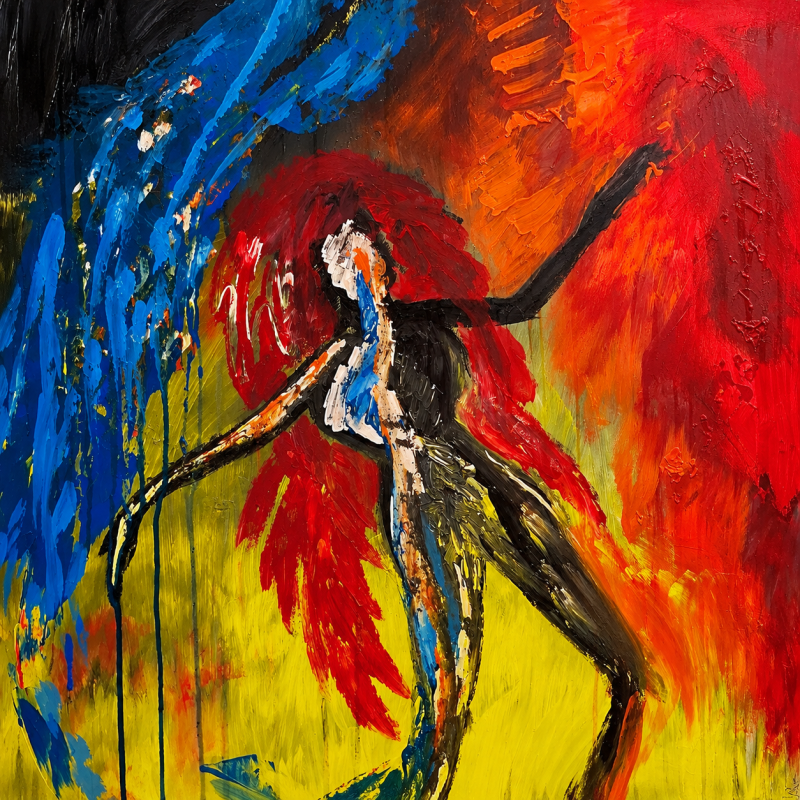 Flamebound Dancer, 2025, acrylic on canvas