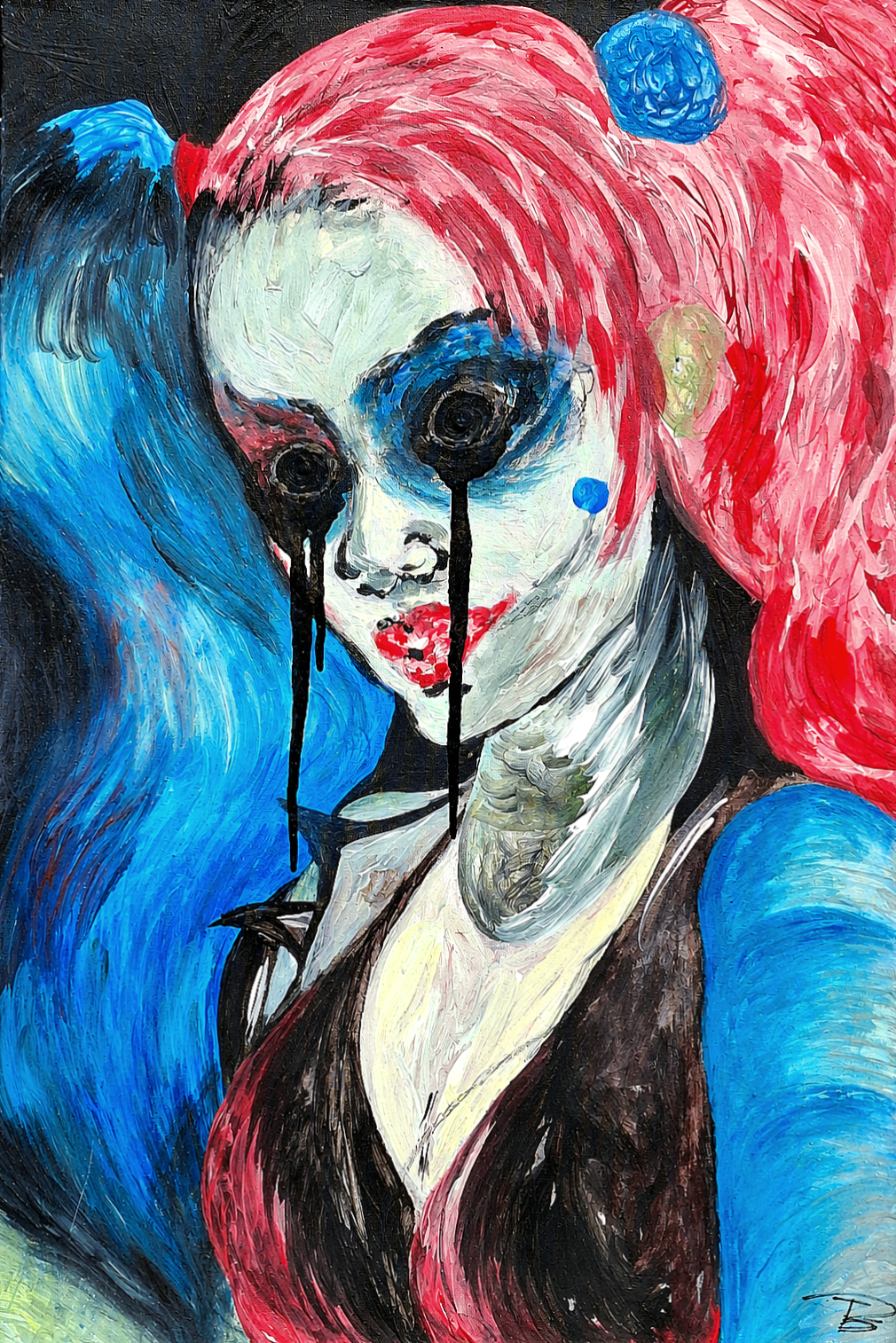 Harley Quinn, Ekspresivan portret snažnih kontrasta crvene, plave i crne boje, s elementima gotičke estetike i suvremenog pop-arta. Reprodukcija unosi odvažan, alternativan i umjetnički karakter u prostor.
Idealno za: Moderne, industrijske, alternativne i urbanistički uređene interijere, kreativne studije, salone i umjetničke prostore.