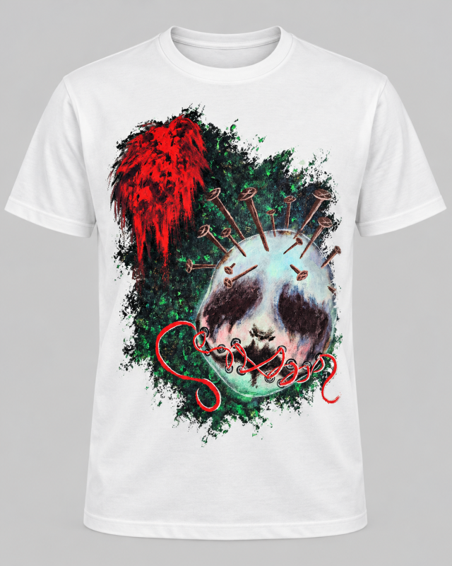 Silenced Consciousness, The artwork symbolizes inner pain, suppressed emotions, and the inability to express oneself. Nails and red thread represent psychological pressure, while contrasting colors emphasize the conflict between the inner and outer world.